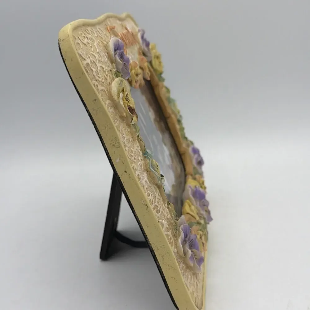 Vintage Picture Frame Ceramic Cottagecore Y2K Roses Floral Yellow 4x6 Family Mom
